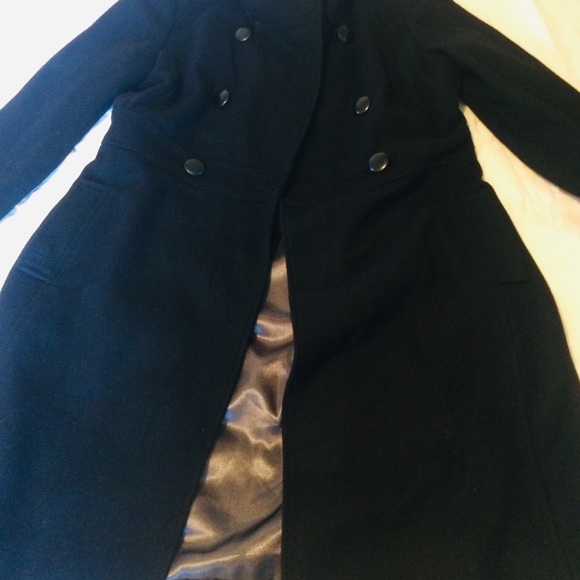 Black Recycled Wool Trench Coat Size Medium - Picture 12 of 16